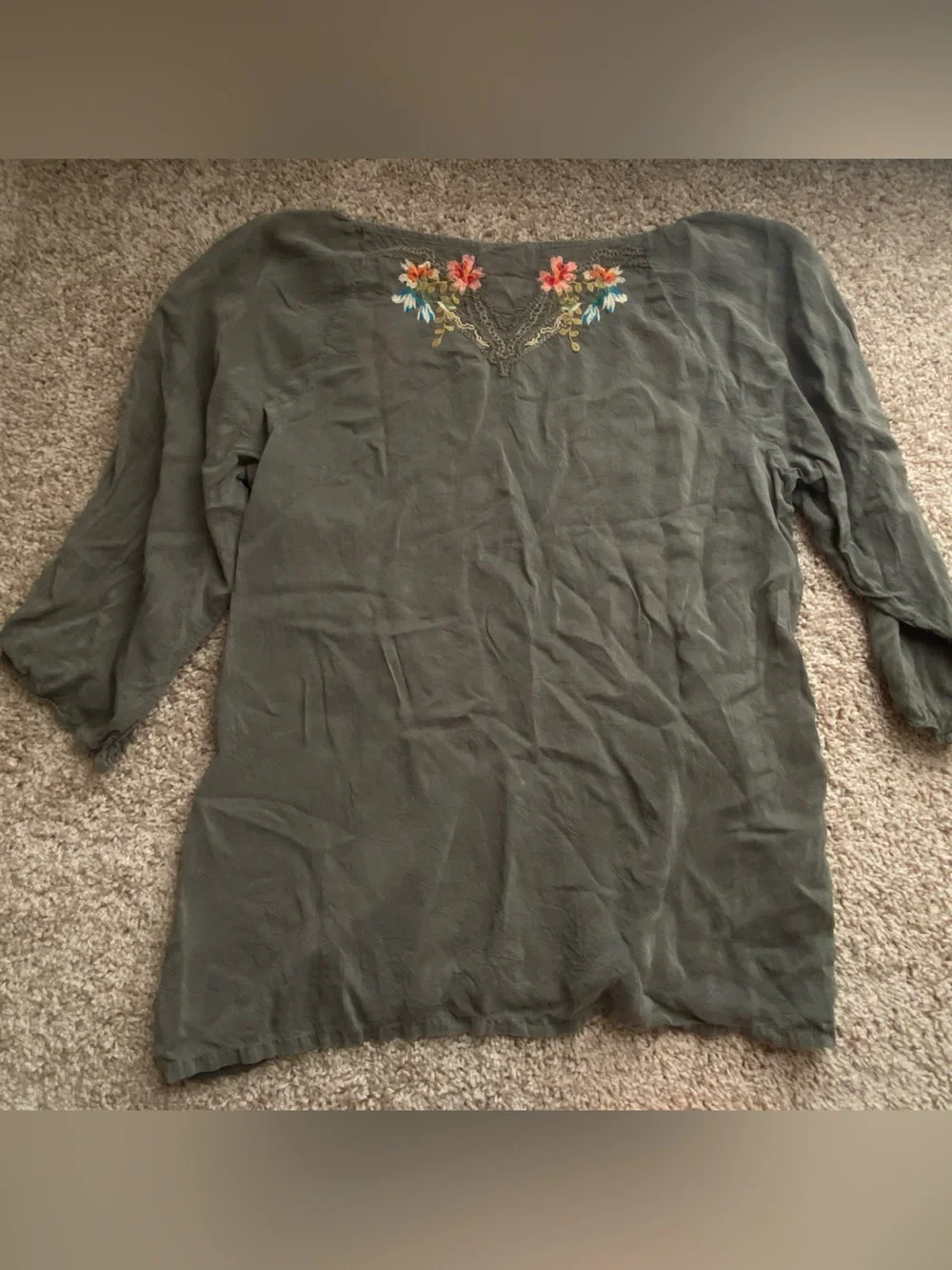 Johnny Was Green Linnet Boho Faire Embroidered Floral Peasant Blouse Large - Picture 8 of 10